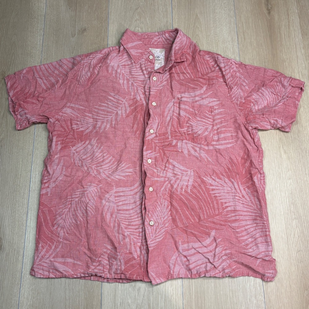 Tasso‎ Elba Island Mens Silk Linen Tropical Palm Leaf Button Down Shirt Coral M